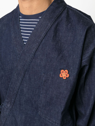 Shop Kenzo Boke Flower Denim Kimono Jacket In Blue