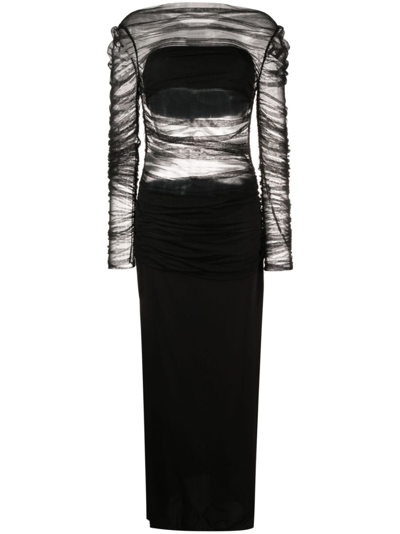 Shop Christopher Esber Off-shoulder Semi-sheer Dress In Black