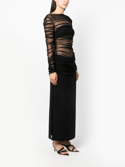 Shop Christopher Esber Off-shoulder Semi-sheer Dress In Black