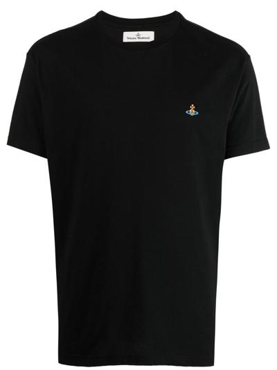 Shop Vivienne Westwood Orb Logo-embroidered T-shirt In Black