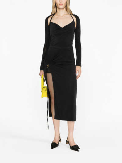 Jacquemus Pareo Croissant Buckle Slit Long Skirt In Black