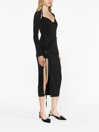 Jacquemus Pareo Croissant Buckle Slit Long Skirt In Black