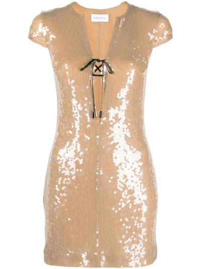 Shop 16arlington Sequin-embellished Short-sleeve Minidress In Neutrals