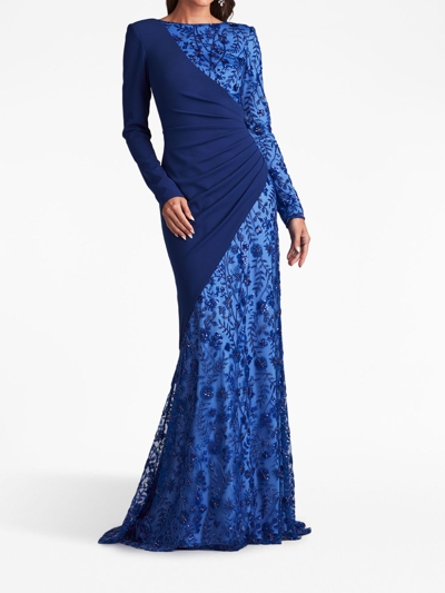 Shop Tadashi Shoji Embroidered Long-sleeve Gown In Blue