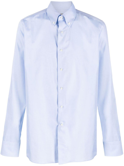 Shop Canali Logo-charm Cotton Shirt In Blue
