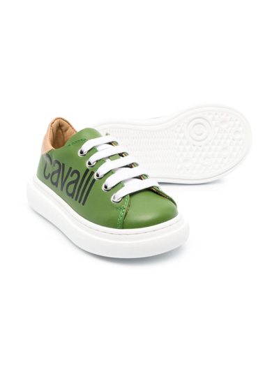 Shop Roberto Cavalli Junior Logo-print Low-top Sneakers In Green