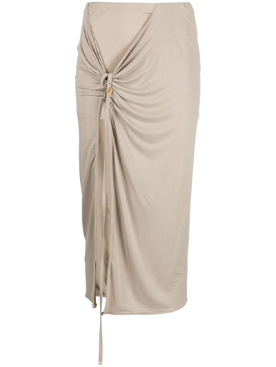 Jacquemus Croissant Belted Cupro-blend Stretch-jersey Midi Skirt In Grey