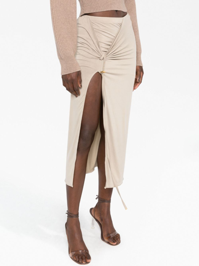 Jacquemus Croissant Belted Cupro-blend Stretch-jersey Midi Skirt In Grey