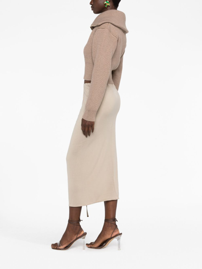 Jacquemus Croissant Belted Cupro-blend Stretch-jersey Midi Skirt In Grey