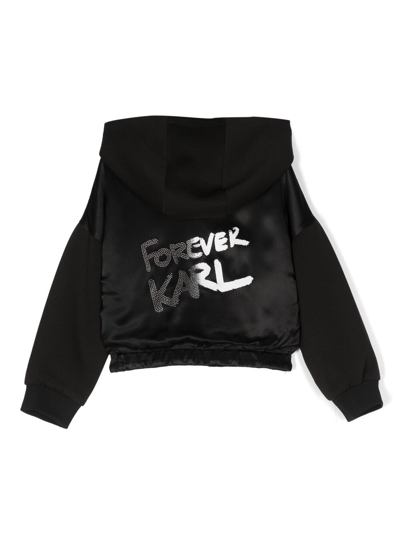 Shop Karl Lagerfeld Forever Karl-print Hooded Jacket In Black