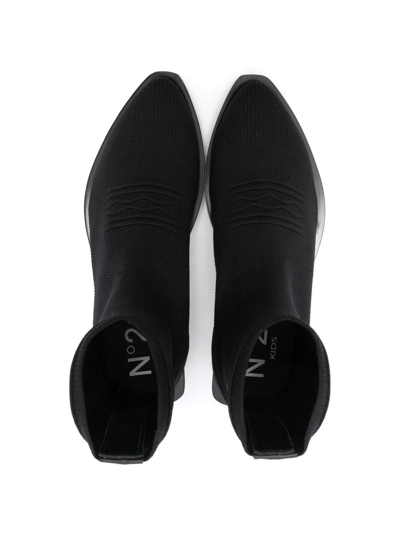 N°21 Logo-embroidered Pointed-toe Ankle Boots In Black