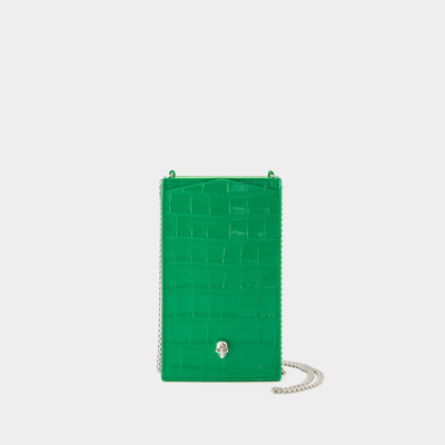 Alexander Mcqueen Skull Leather Phone Case In Green