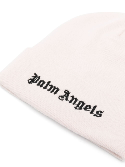 Shop Palm Angels Logo-embroidered Wool Beanie In Pink