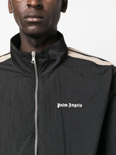 Palm Angels Black High Neck Sweatshirt With Logo Lettering On The Front In Wool Blend Man In Black
