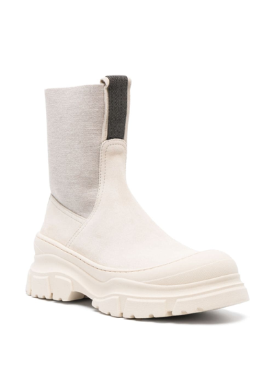 Brunello Cucinelli Monili-bead Panelled Ankle Boots In Neutrals