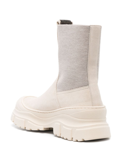 Brunello Cucinelli Monili-bead Panelled Ankle Boots In Neutrals