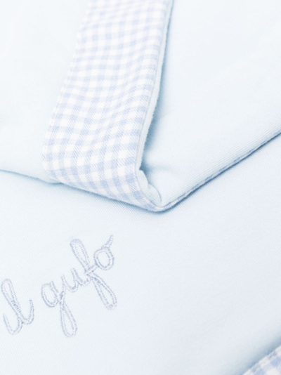 Shop Il Gufo Logo-embroidered Gingham-pattern Blanket In Blue