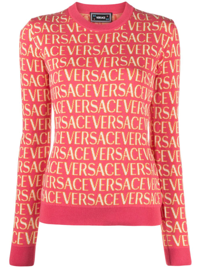 Shop Versace Allover Knitted Top In Pink