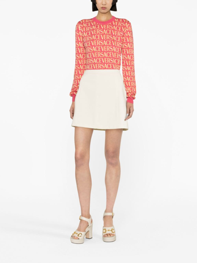 Shop Versace Allover Knitted Top In Pink