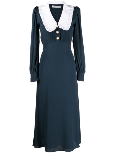 Shop Alessandra Rich Oversized-collar Midi Dress In Blue