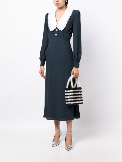 Shop Alessandra Rich Oversized-collar Midi Dress In Blue