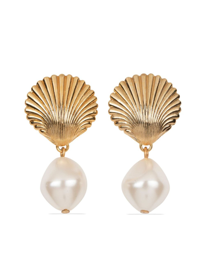 Shop Jennifer Behr Alana Shell Baroque-pearl Earrings In Gold