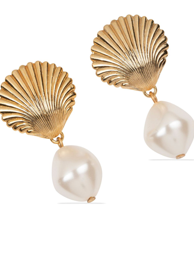 Shop Jennifer Behr Alana Shell Baroque-pearl Earrings In Gold