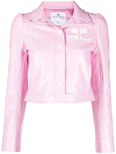 Shop Courrèges Reedition Vinyl Cropped Jacket In Pink