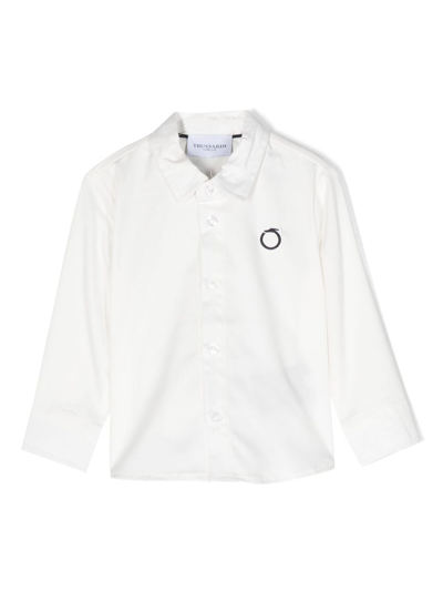 Shop Trussardi Junior Logo-embroidered Cotton Shirt In White