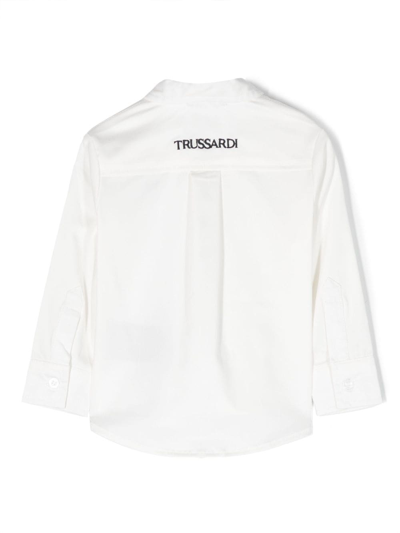 Shop Trussardi Junior Logo-embroidered Cotton Shirt In White