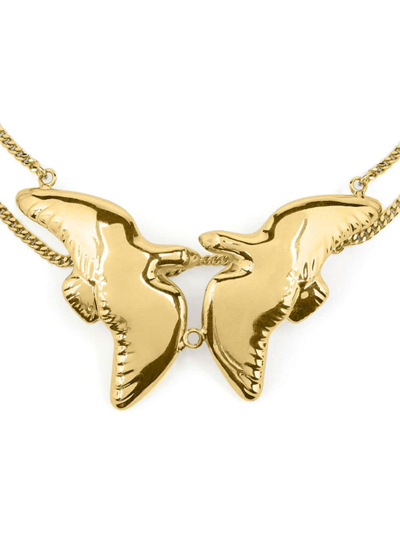 Shop Nina Ricci Double Dove Chain Necklace In Gold