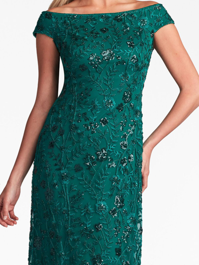 Shop Tadashi Shoji Sequin-embellished Lace Gown In Green