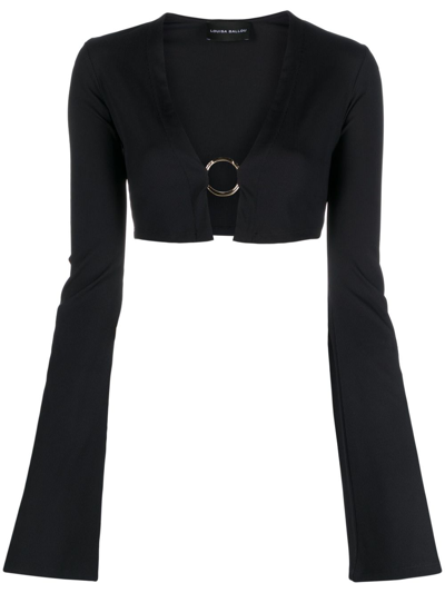 Shop Louisa Ballou Ribbed-knit Cropped Cardigan In Black