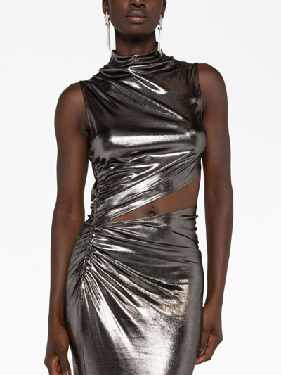 Shop Blumarine Metallic Cut-out Gown In Grey