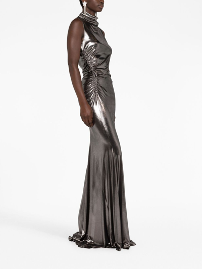 Blumarine Metallic Cut-out Gown In Grey