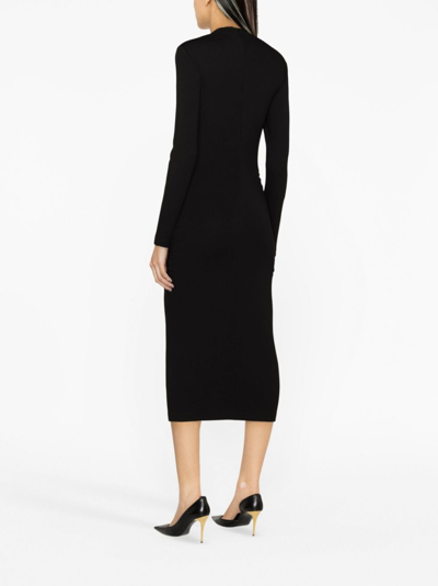 Shop Giorgio Armani Cut-out Long-sleeve Midi Dress In Black