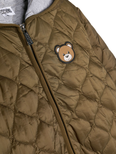 Shop Moschino Teddy Bear-patch Quilted Jacket In Green
