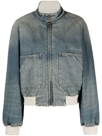 Shop Golden Goose Denim Bomber Jacket In Blue