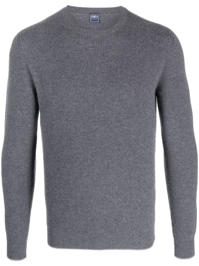 Shop Fedeli Crew-neck Ribbed Cashmere Jumper In Grey