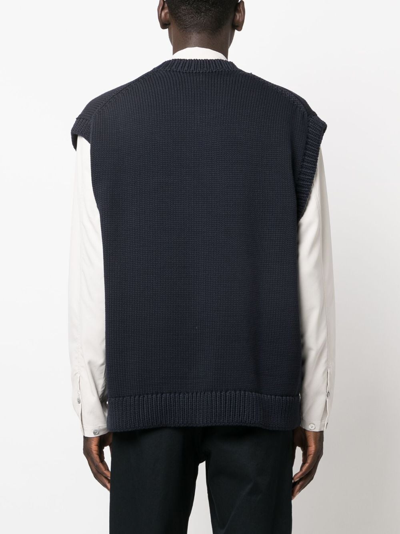 Studio Nicholson V-neck Cotton-blend Knitted Vest In Blue