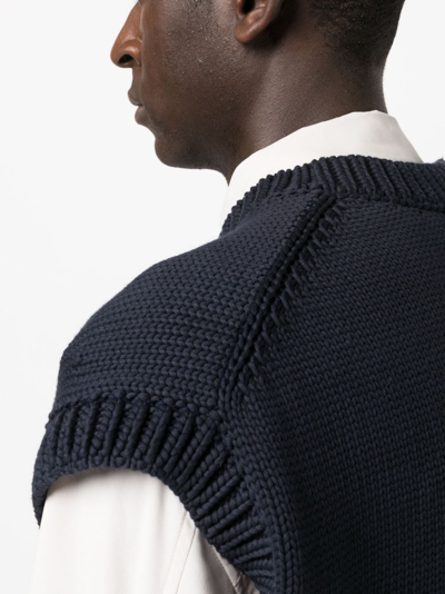 Studio Nicholson V-neck Cotton-blend Knitted Vest In Blue