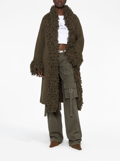 Blumarine Fringe-trimmed Virgin-wool Coat In Green