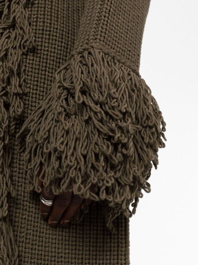 Blumarine Fringe-trimmed Virgin-wool Coat In Green