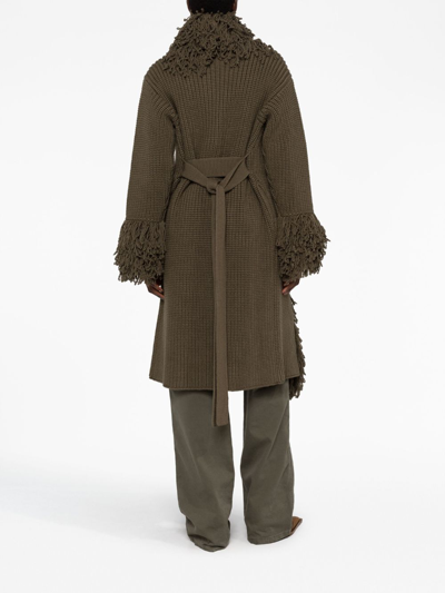 Blumarine Fringe-trimmed Virgin-wool Coat In Green