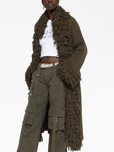 Blumarine Fringe-trimmed Virgin-wool Coat In Green