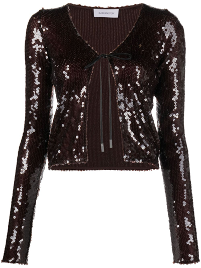 Shop 16arlington Sequin-embellished Long-sleeve Cardigan In Brown