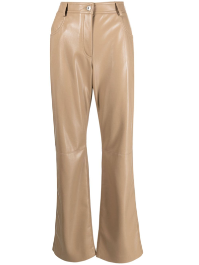 Shop Msgm Faux-leather Straight-leg Trousers In Neutrals