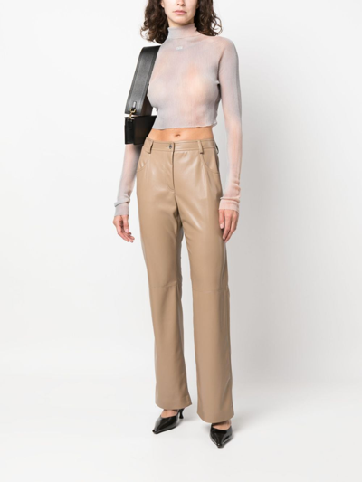 Shop Msgm Faux-leather Straight-leg Trousers In Neutrals