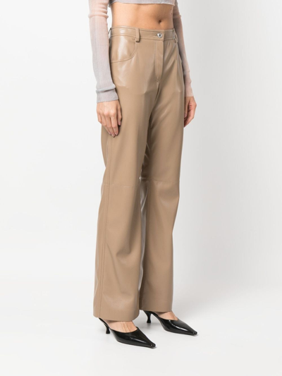 Shop Msgm Faux-leather Straight-leg Trousers In Neutrals