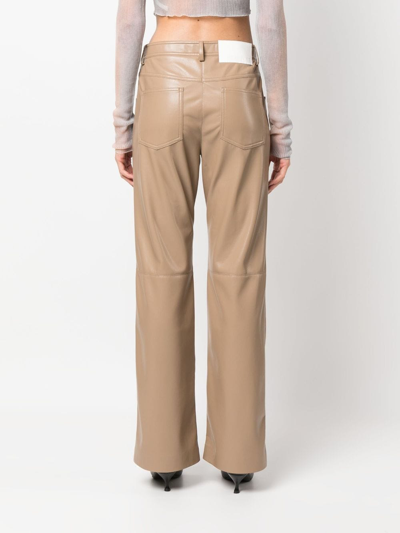 Shop Msgm Faux-leather Straight-leg Trousers In Neutrals
